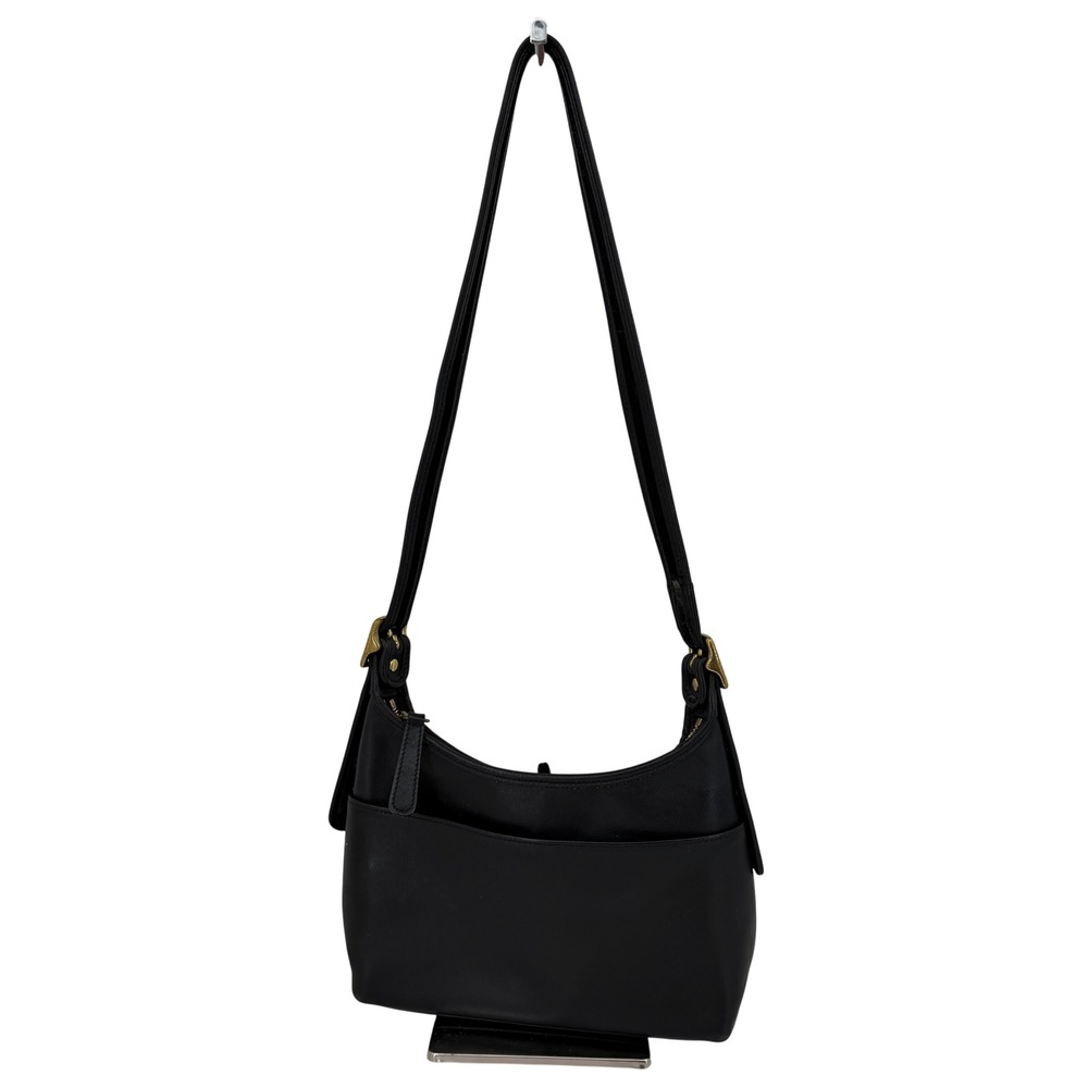 Coach Hobo Handbag Black Leather Brass Hardware 9136 Small Minimalist Vintage
